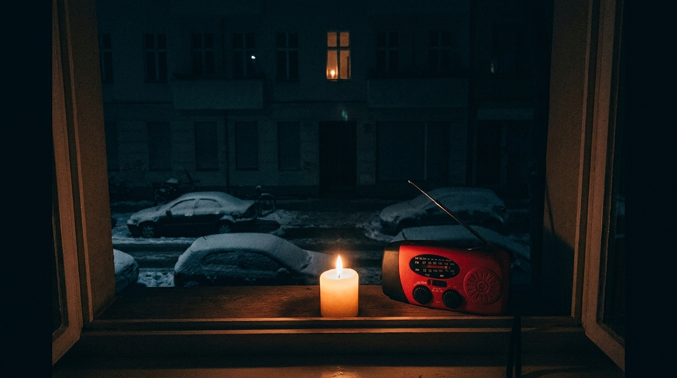 Kerzen auf einem Fensterbrett während eines Stromausfalls