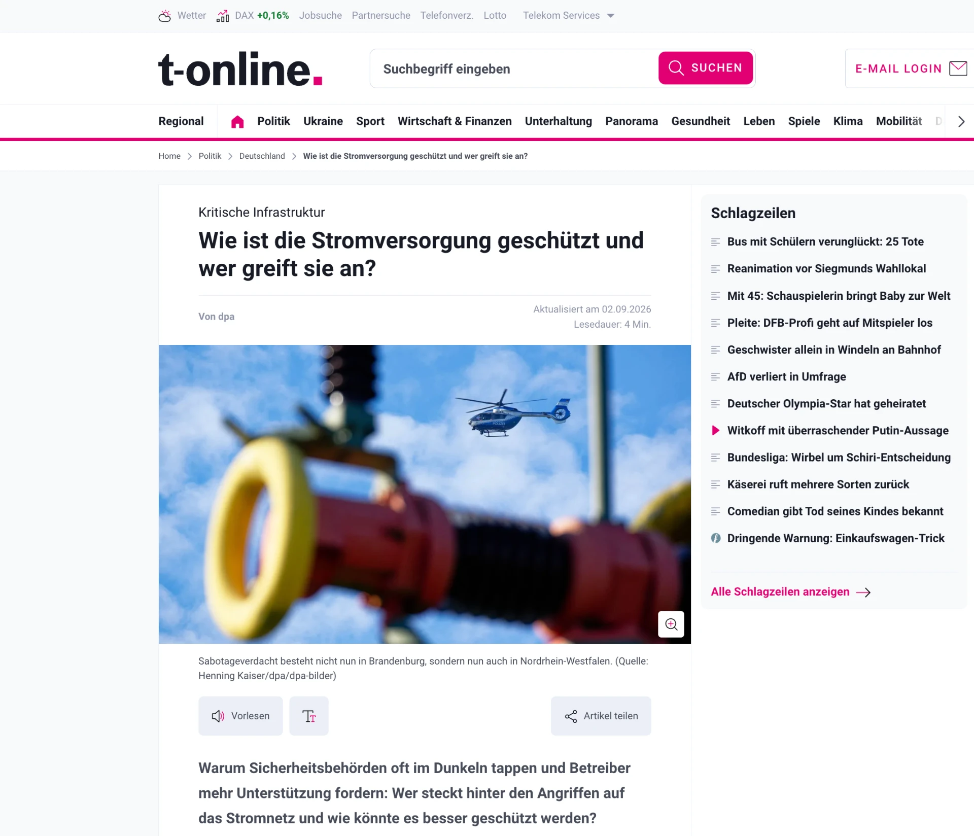 t-online-Artikel: Wie ist die Stromversorgung geschützt und wer greift sie an?